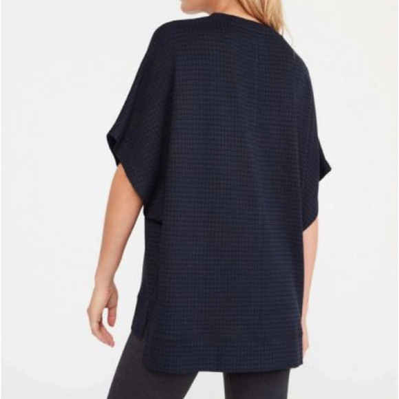 Lou & Grey For LOFT Size Large XL Plaid Ponte Knit Dolman Sleeve Top Navy Blue - Picture 2 of 7